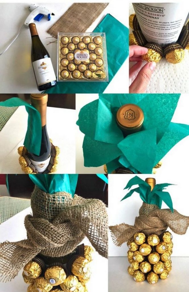 Cách gói rượu hình trái dứa độc đáo.
